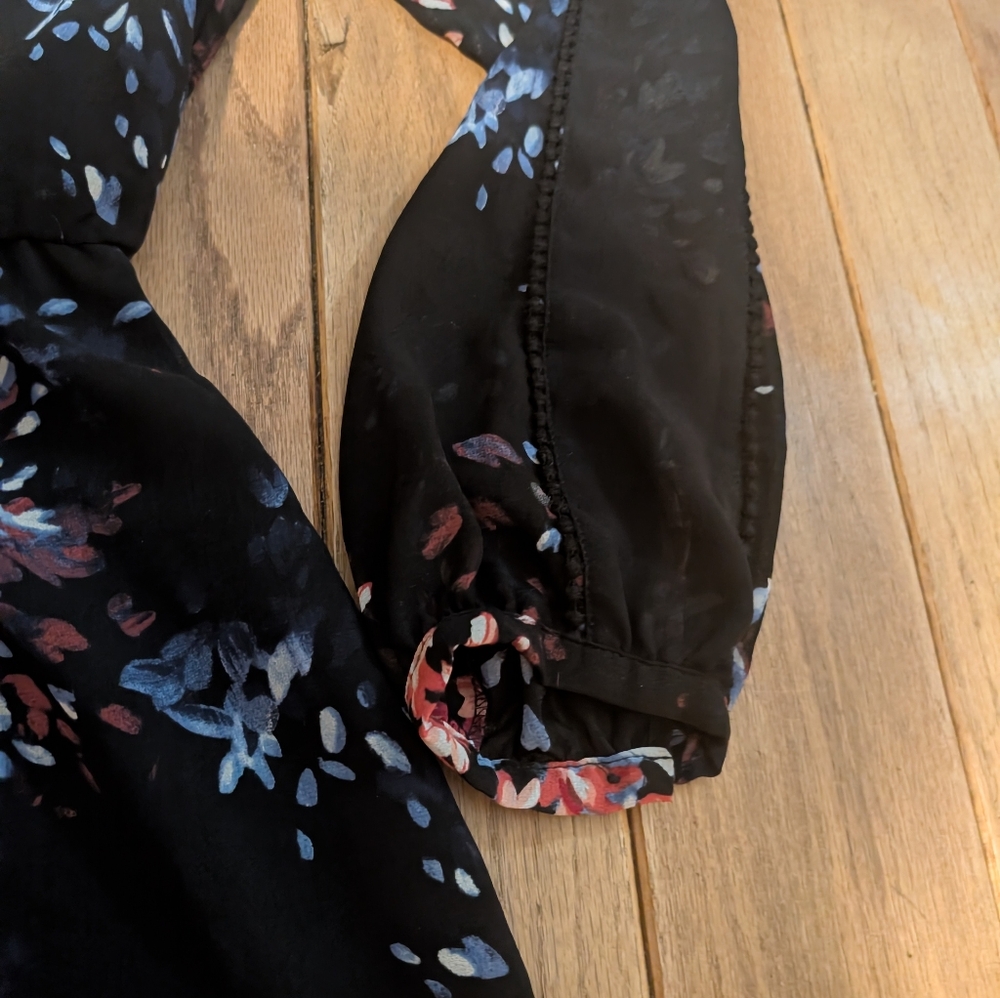 Women's White House Black Market Black Long Sleeve Floral Print Dress Size 10 - Picture 6 of 8